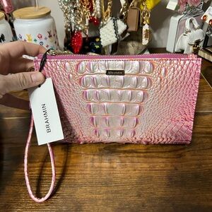Brahmin Iridescent Pink Crocodile Wristlet